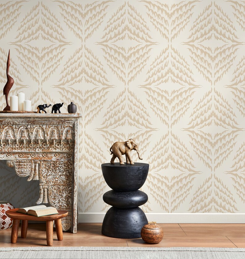 Wallpaper peel and stick wallpaper removable wallpaper home decor wall art wall decor room decor / beige boho wallpaper c537 image 3