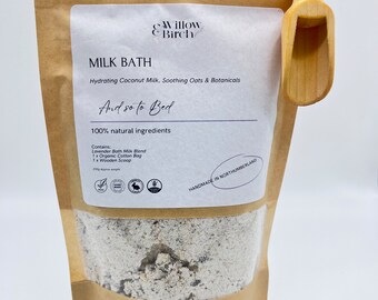 Vegan friendly bath milk.  Unique handmade sustainable zero waste bath soak bag with epsom salt, coconut milk refill bath gifts for her