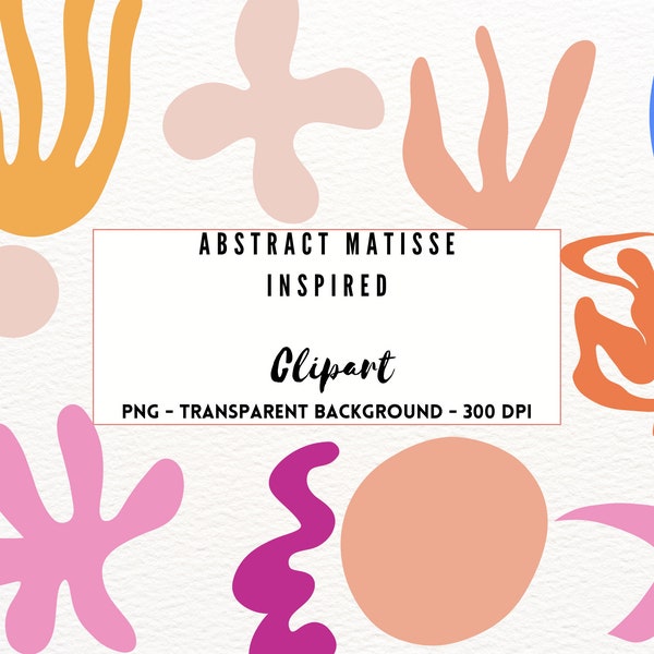 Abstract Matisse Inspired Clipart Multicolor Midcentury Aesthetic Matisse Inspired Printable Clipart Bundle Set of 30 Abstract Shapes