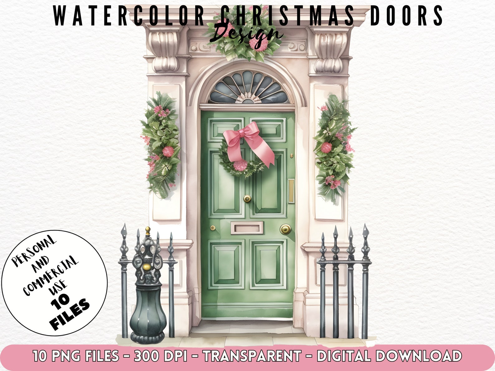 Watercolor Christmas Door PNG Christmas Decor Clipart Winter Printable ...