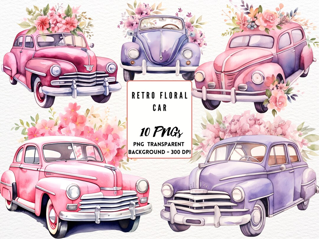 Retro Car Clipart Car Clipart Pink Retro Car Clipart Retro Etsy