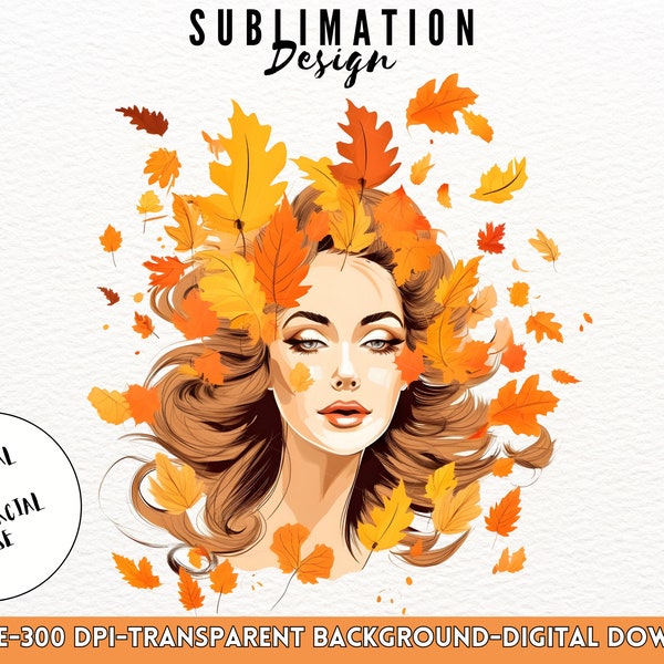 Autumn Girl Png Fall Sublimation Design Watercolor Fall Png Sublimation Leaves Autumn Girl Png Sublimation For Mugs T-Shirts