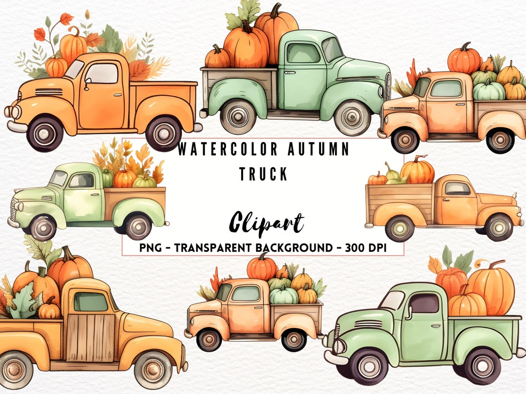 Truck Watercolor Pumpkin Truck Clipart Pick up Car Clip Art Autumn ...