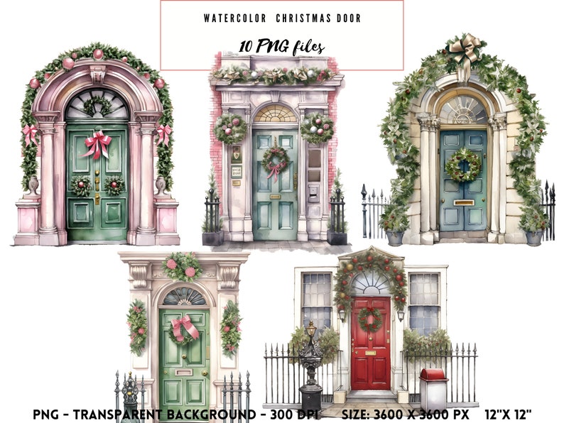 Watercolor Christmas Door PNG Christmas Decor Clipart Winter Printable ...