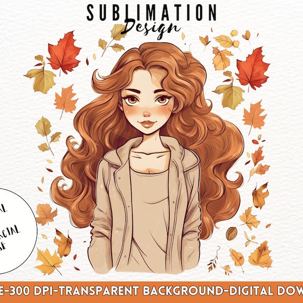Girl Fall Png Designs Woman in The Fall Graphic Designs For Mugs T-Shirts Autumn Girl Png Fall Sublimation Designs Download Autumn Girl