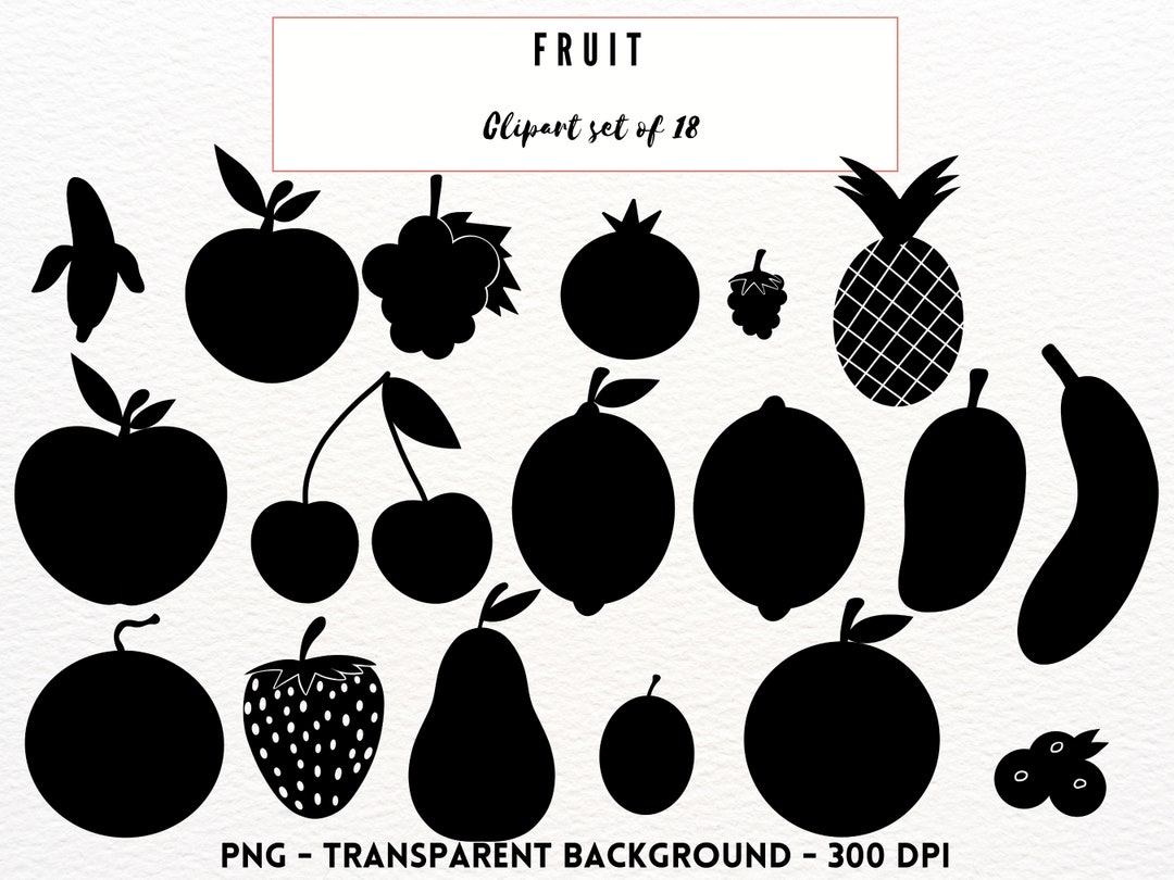 Fruit Clipart Silhouette Fruit Bundle Clip Art Set Strawberry Apple ...