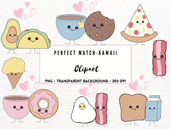 Perfect Match Kawaii Clipart Set Cute Food Clip Art Friendship 