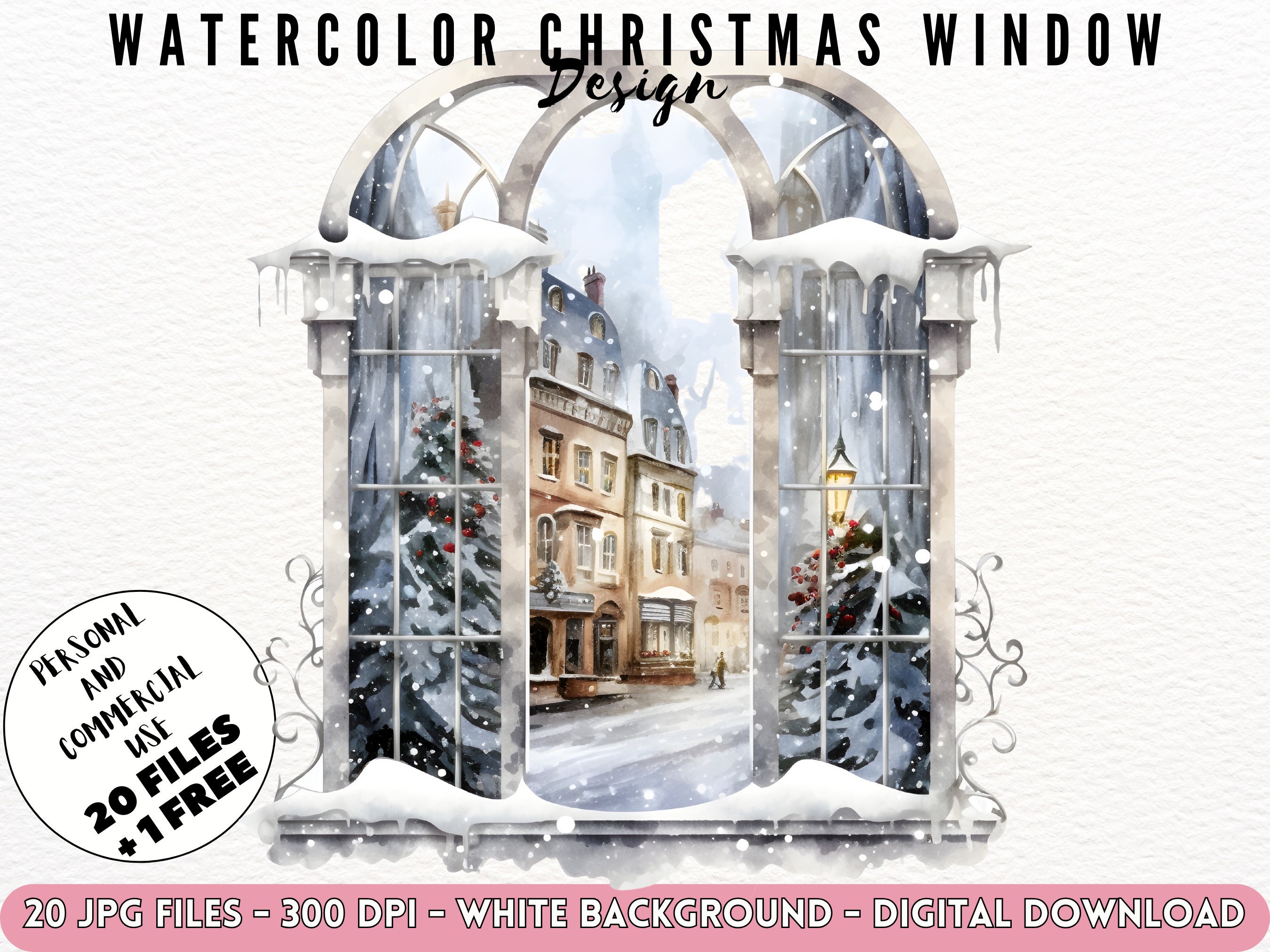 Christmas Clip Art, Christmas Window, JPEG Files, Festive Clipart