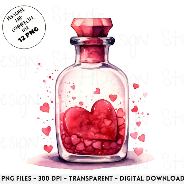 Love Potions Clipart, Love Illustrations, Valentines Day Images, Valentines Card, Witchy Images, Romantic PNG, Valentines Clipart, 12 PNG