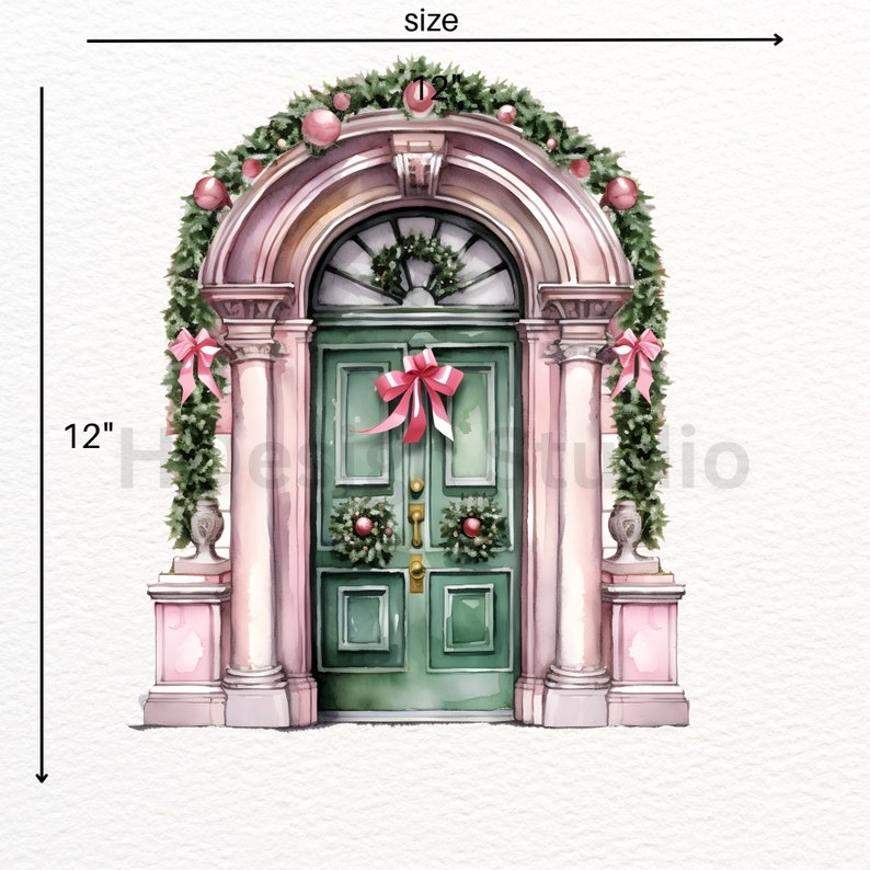 Watercolor Christmas Door PNG Christmas Decor Clipart Winter Printable ...