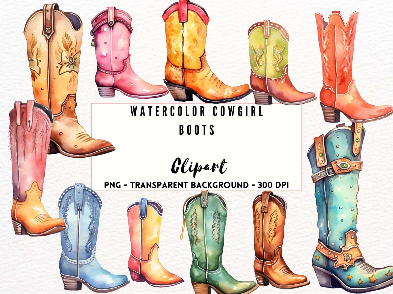 Cowgirl Boots Clip Art Watercolor Western Clipart Cowgirl - Etsy