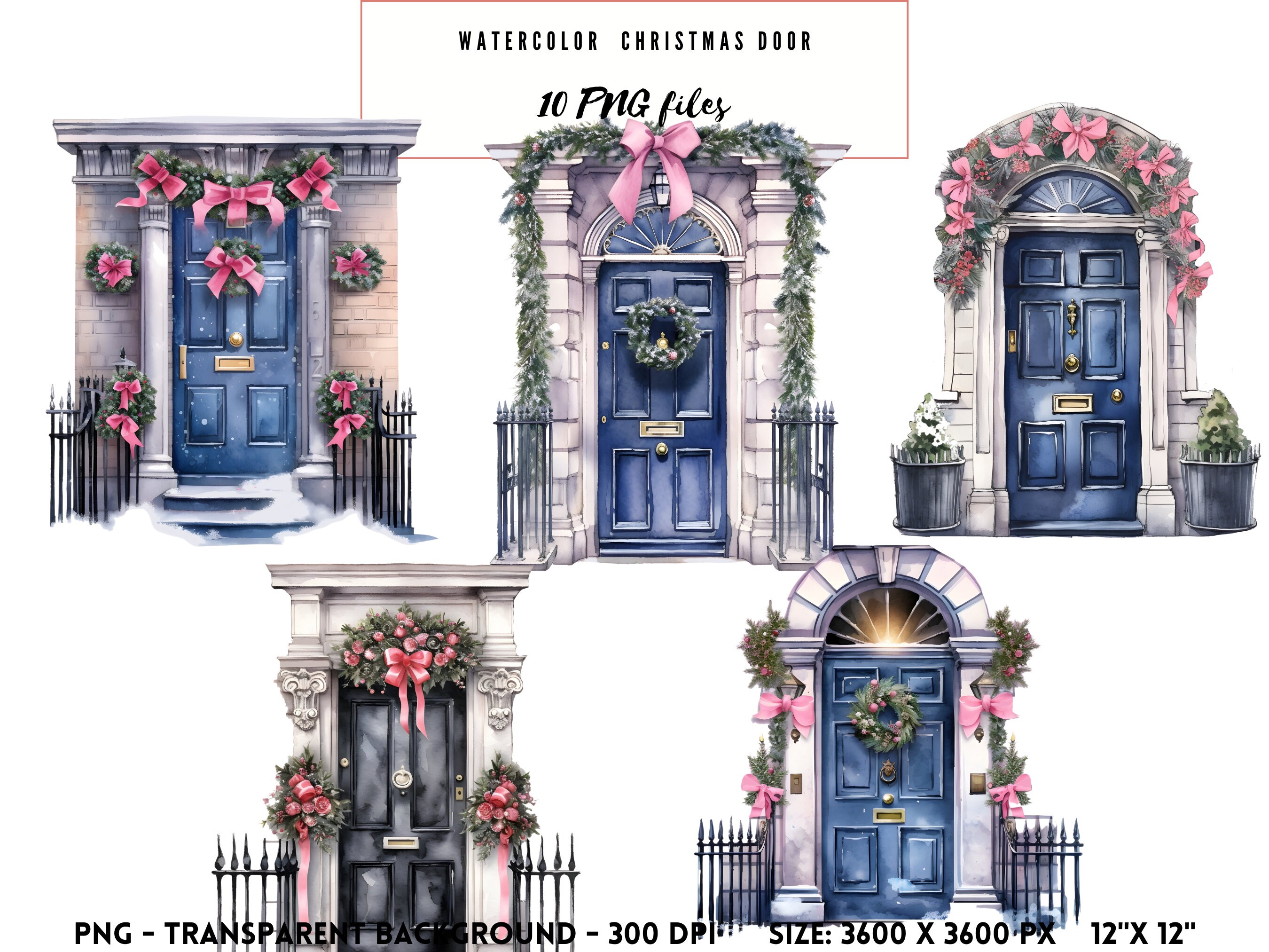 Watercolor Christmas Door PNG Christmas Decor Clipart Winter Printable ...
