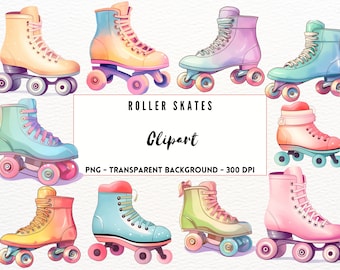 Roller Skates Clipart Retro Clipart Party Clipart Colorful Roller Skate PNG Girls Roller Skate Clipart Retro Printable Set of 20