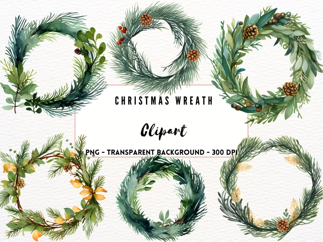 Christmas Door Wreath Clipart Png Watercolor Christmas Wreath Printable