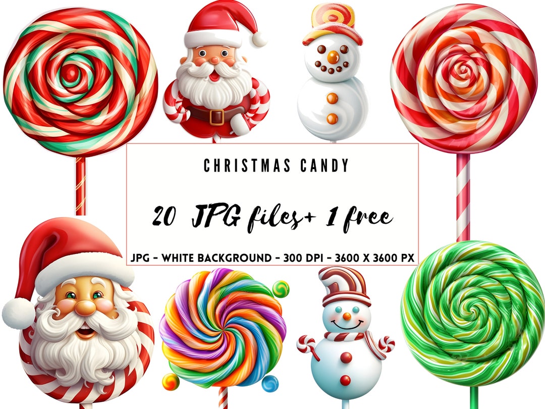 Christmas Candy Clipart, JPG Candy Cane, Wall Art Christmas Sweets ...
