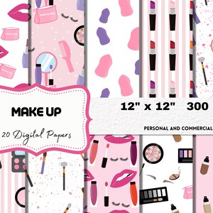 Make up Digital Paper Pack Fashion Pattern Lipstick Make up Seamless ...