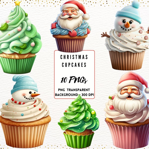 Christmas Cupcake Clipart PNG Cupcake Clipart Christmas Treats Clipart Dessert Clipart Santa Christmas Snowman Cupcake 10 PNG Commercial Use