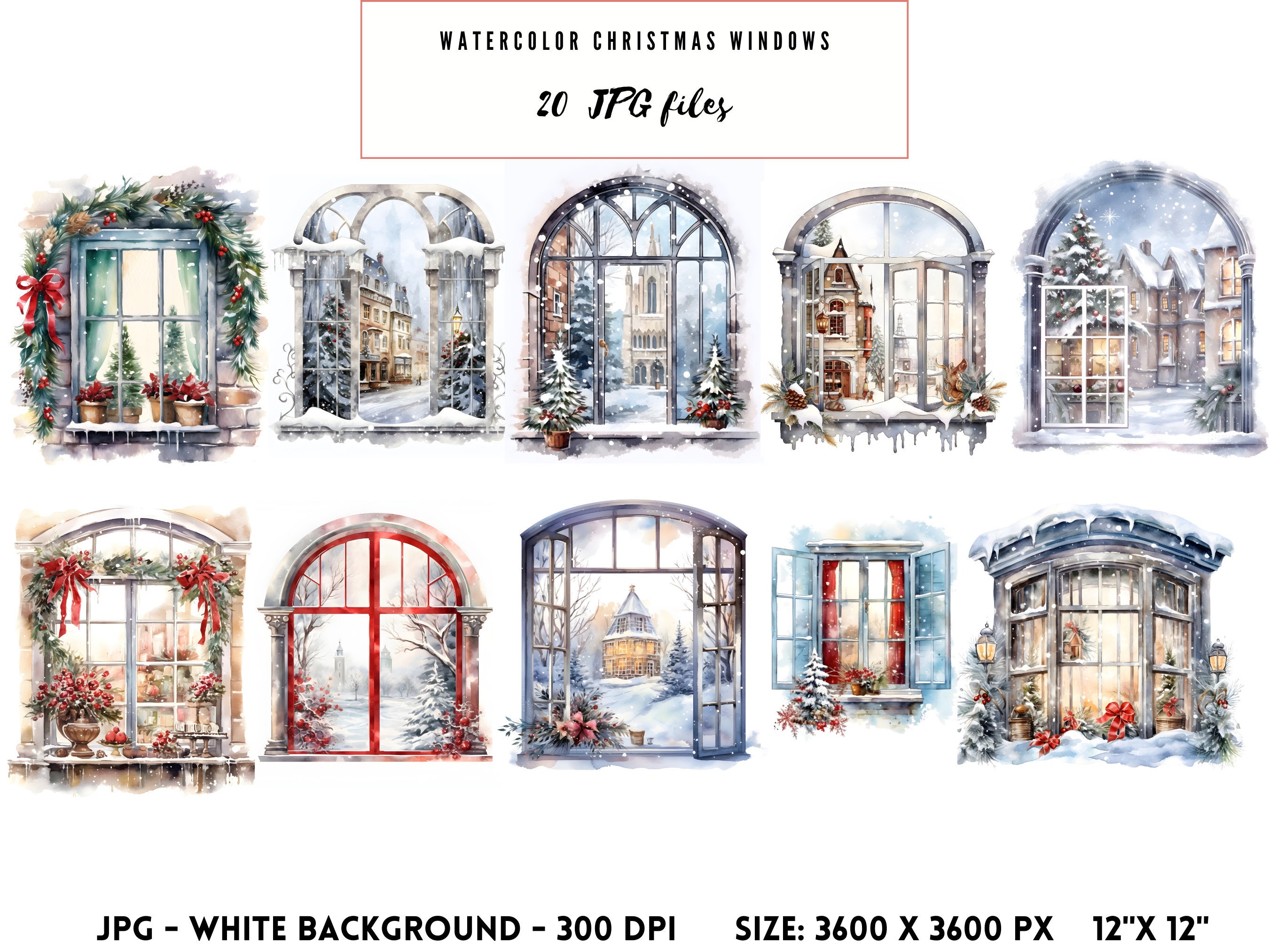 Christmas Clip Art, Christmas Window, JPEG Files, Festive Clipart