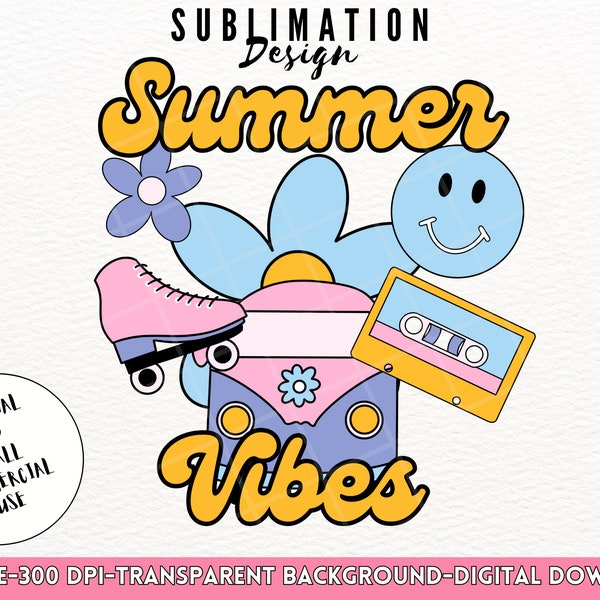 Retro Summer Vibes Groovy Png Summer Sublimation Png Hippie Daisy Flower Png Hippie 70s Smiley Face Trendy Retro Roller Skates Sublimation