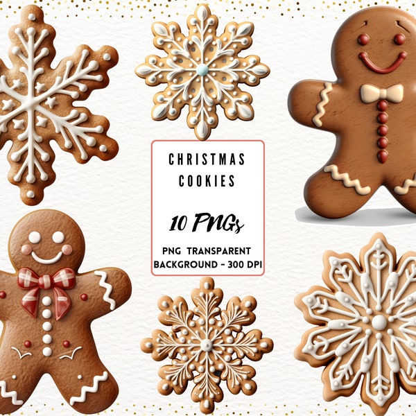 Gingerbread Man Clipart PNG Gingerbread Clipart Bundle Christmas Cookies Clipart Gingerbread Cookie PNG Snowflake Cookie Printable Set of 10