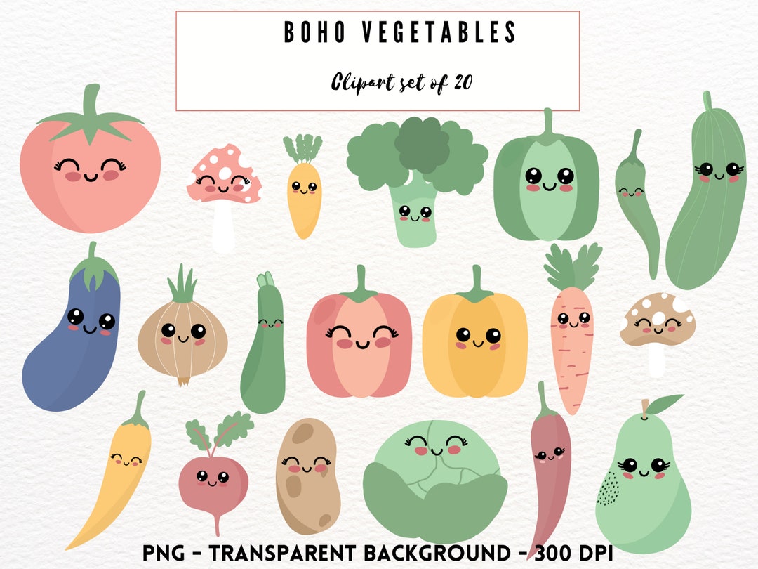 Boho Clipart Vegetables Clipart Bundle Kawaii Clip Art Set - Etsy