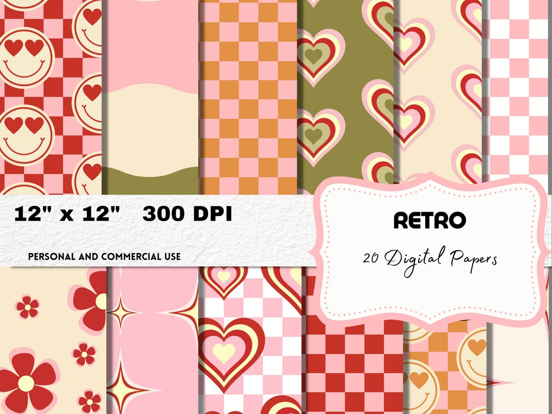 Retro Digital Paper Retro Happy Face Seamless Pattern Retro Groovy ...