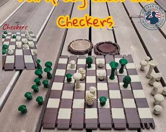 Schack och damspelset med svamp och ekollon, anpassningsbar reseuppsättning