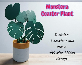 Monstera Coaster | Faux Plant | Hidden Storage | Veteran Made | Indoor Plant