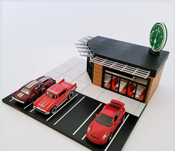 ★限定品★◉1/64サイズジオラマ【STARBUCKS　COFFEECAFE】 1/64 Custom Made Starbucks Cafe Premium Diorama with Lights