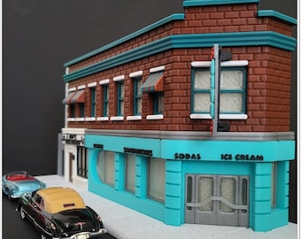 Café et disquaire Diorama | Échelle 1/64 | FABRIQUÉ PAR LES VÉTÉRANS | Échelle S