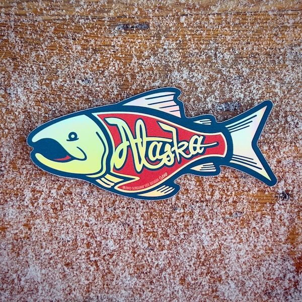 Alaska Salmon - Metallic - Digital die-cut sticker, printed on prismatic vinyl, outdoor rated 3-5 yrs.