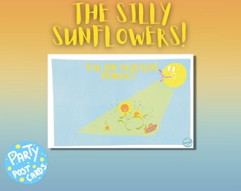 4x6 inch Printable postcards for sending to friends, family and loves ones, cute sunflower plant theme JPG, Digital Download and PDF