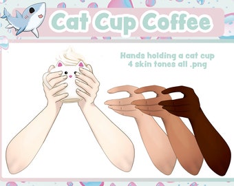 White Cat Cup in Hands | V-tube Asset