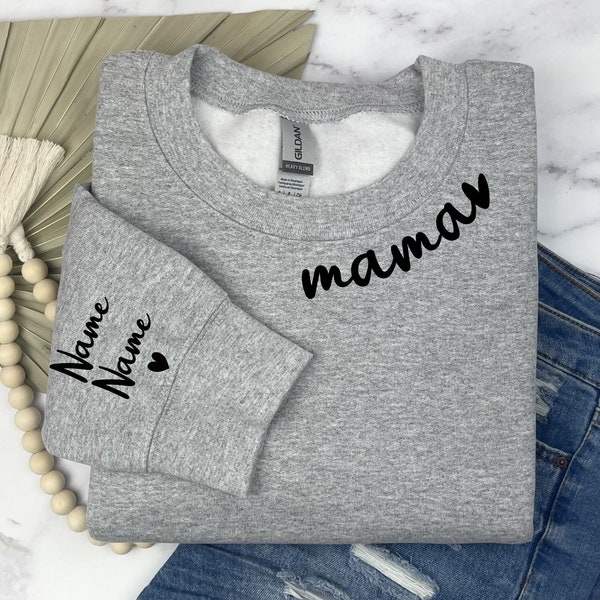 Custom Mama Sweatshirt, Custom Sweatshirt with Kid Name on Sleeve, Christmas Gift for Mom, Mothers Day Gift, Personalized Mom Sweatshirt