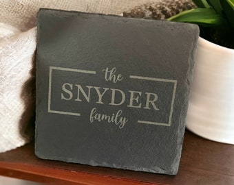 Personalized Leaf Monogram Slate Coaster (Set of 4) | The Snyder