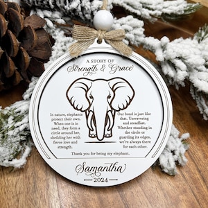 Personalized Sisterhood Elephant Ornament | Strength & Grace | Sister Bestie Friend Christmas Gift