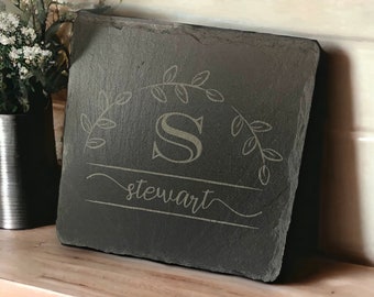 Personalized Leaf Monogram Slate Coaster (Set of 4) | The Stewart