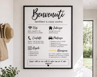 Airbnb Cartello Benvenuto Stampabile, Poster Affitto Vacanze Editabile, Template Canva, Regole Casa WiFi, Accessori Host Airbnb