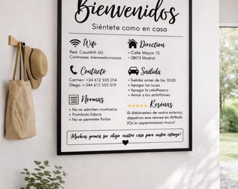 Airbnb Cartel Bienvenida Imprimible, Poster Alquiler Vacaciones Editable, Plantilla Canva, Normas Casa WiFi, Accesorios Anfitrión Airbnb