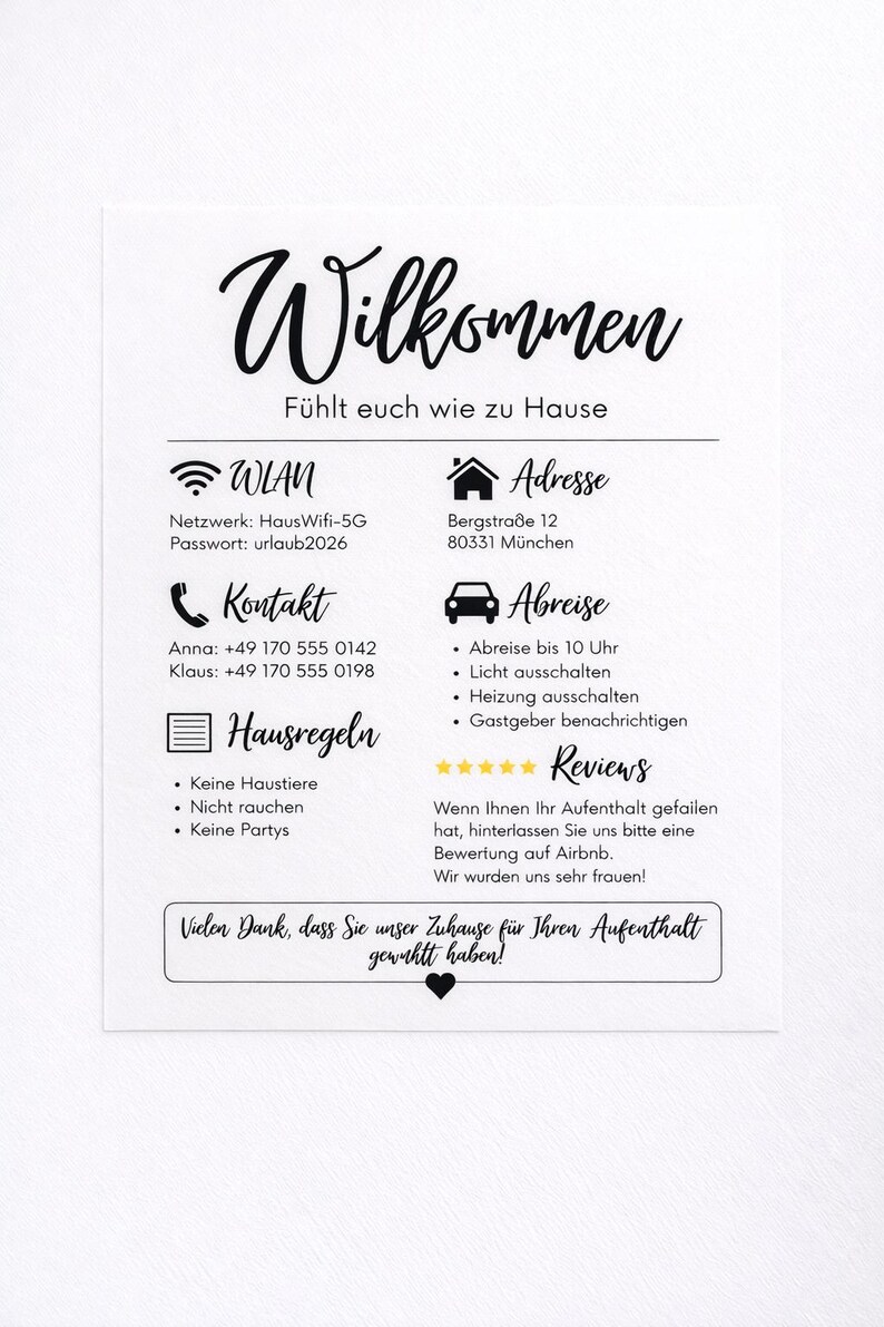 Airbnb Willkommensschild Druckbar, Ferienwohnung Poster Editierbar, Canva Vorlage, Hausregeln WLAN Schild, Airbnb Gastgeber image 5