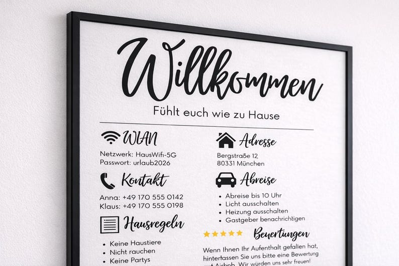 Airbnb Willkommensschild Druckbar, Ferienwohnung Poster Editierbar, Canva Vorlage, Hausregeln WLAN Schild, Airbnb Gastgeber image 6