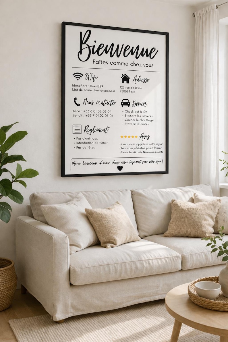 Printable Airbnb Welcome Sign, Vacation Rental Welcome Poster, Editable Canva Template, WiFi Rules, Airbnb Host Accessories image 3