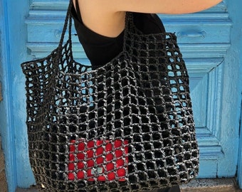 Crochet Raffia Mesh Tote: Lightweight, Foldable, Airy Design, Extra-Large, Oversized