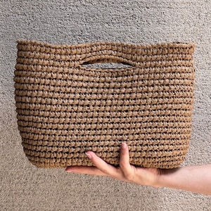 Straw natural raffia handbag, Crochet Woven Formal Summer Bag Wicker Sand Paper Yarn Bag Raffia Office Handbag Crochet Formal Clutch