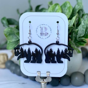 Acrylic Earrings, Dangle Earrings, Drop Earring, Lightweight Earrings, Dangle Earrings, Black Bear Earrings, Bear