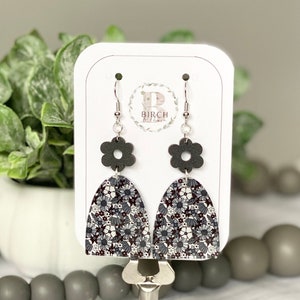 Acrylic Earrings, Black, White and Gray Earrings, Dangle Earrings, Lightweight Earrings, Floral Earrings, Versatile Earrings, Female Gift