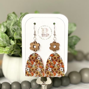 Acrylic and Wood Earrings, Yellow, Orange and White Earrings, Dangle Earrings, Lightweight Earrings, Floral Earrings, Female Gift