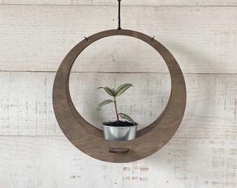 Small Indoor Wooden Circular Hanging Planter | Plant Hanger | Modern Plant Hanger