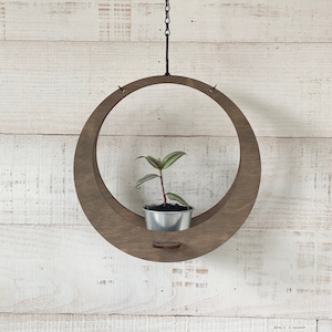 Small Indoor Wooden Circular Hanging Planter | Plant Hanger | Modern Plant Hanger
