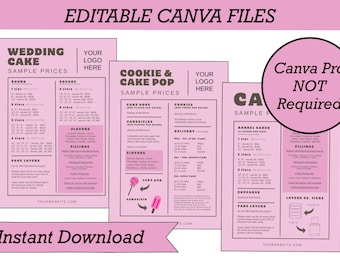 Editable Bakery Menu, Cake Menu - Instant Download